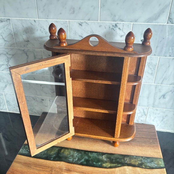 Vintage 11.75” Wood and Glass Curio Display Cabinet - Table Top or Wall Hanging - Picture 3 of 10